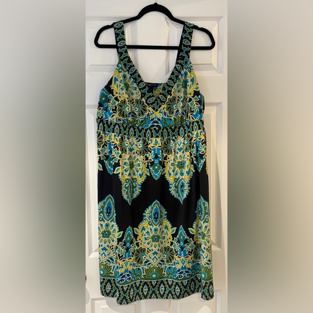 INC International Concepts Black and Teal Patterned Dress